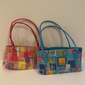 Blue & Pink Patterned Matching Bags